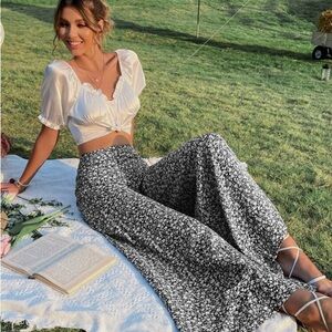 SOLEIA Black and White Floral Wide-Leg Pants, Worn One Time, I’m too short, EUC